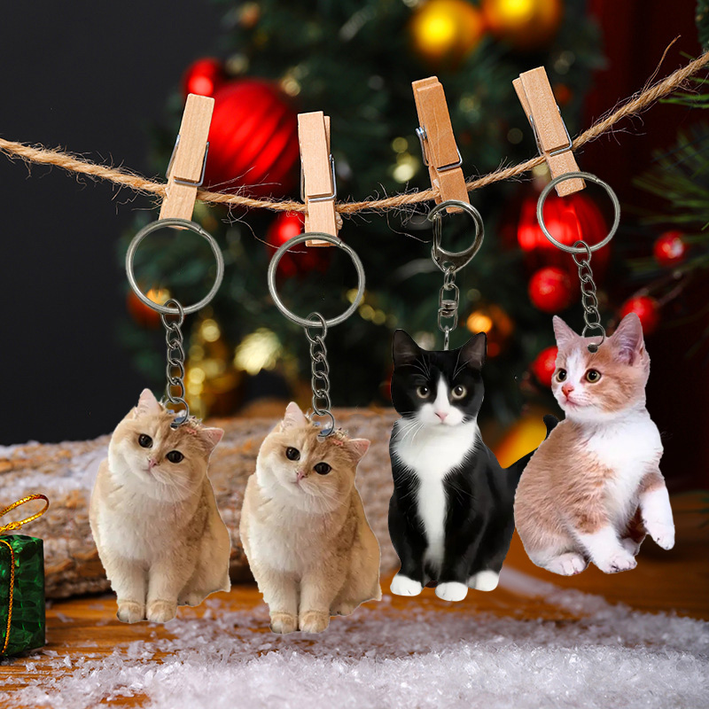 Resin Art Keychain Design - Schwarz-weißer Katzen-Schlüsselanhänger, 2D-Acryl-Katzen-Anhänger, doppelseitiges Design, Tier-Schlüsselanhänger,