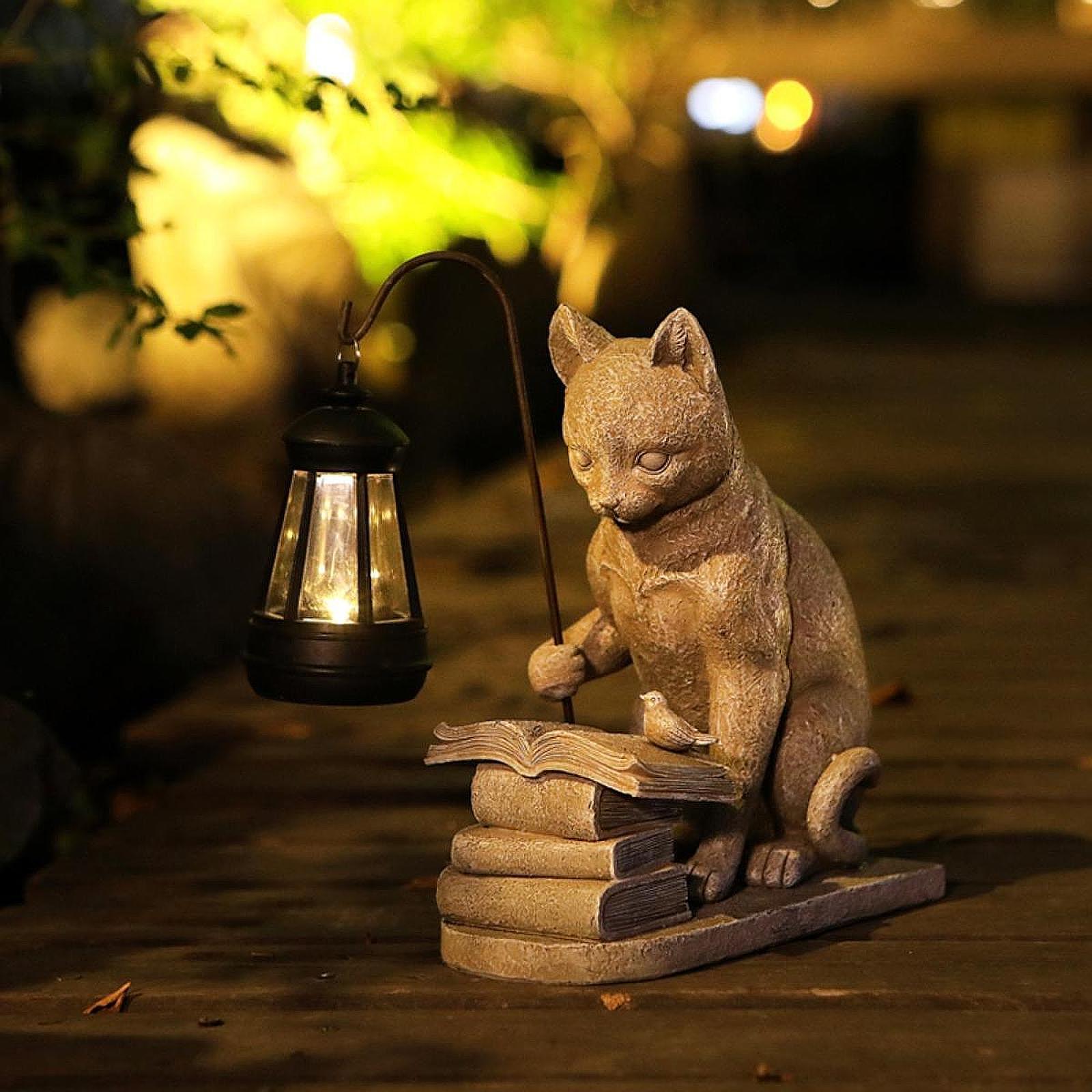 Resin Art Sculptures - Katze Solar Garten Mini Statue Skulptur
