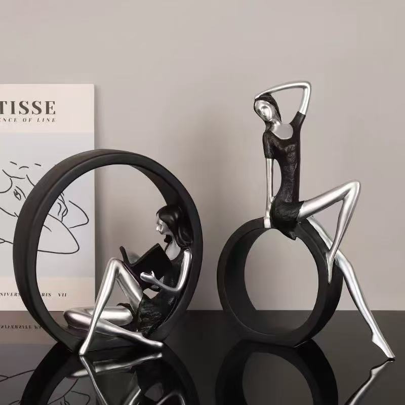 Resin Art India - 2 Stück Yoga-Lesende-Mädchen-Statue aus Kunstharz, Kunstskulptur,